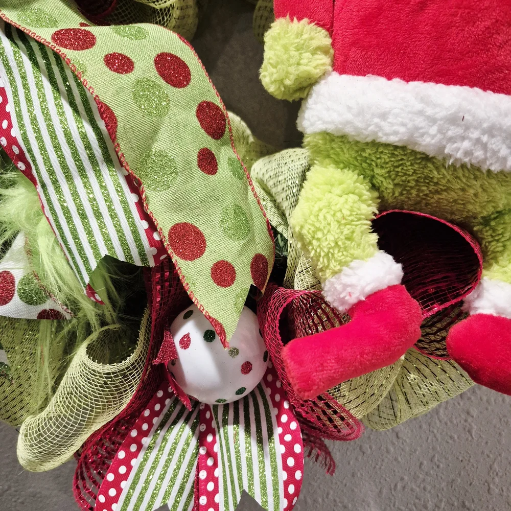 Whimsical Christmas Wreath with Red and Green Accents Grinch MERRY GRINCHMAS